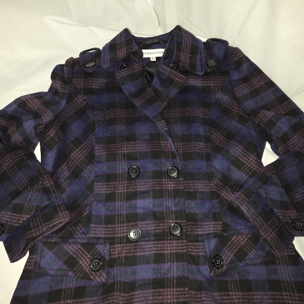 Pendleton Double Breasted Women's Light Weight Pea Coat - Purple Plaid